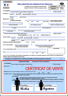 Declaration cession vehicule a remplir